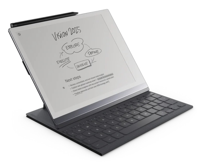 an e-ink tablet with attachable keyboard